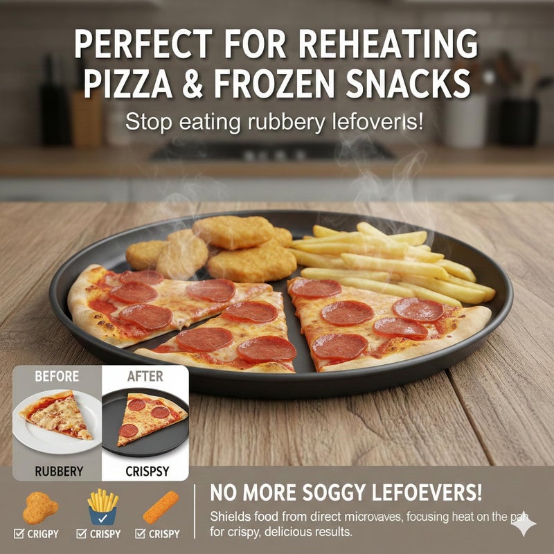 MACONEE 12inch Universal Microwave Crisper Pan/Microwave Cookware Crispy Plate Fry Pan, Microwave Cooker for Reheat Frozen Pizza, Chicken Nuggets French Toast with Crisp Effect! - Image 3